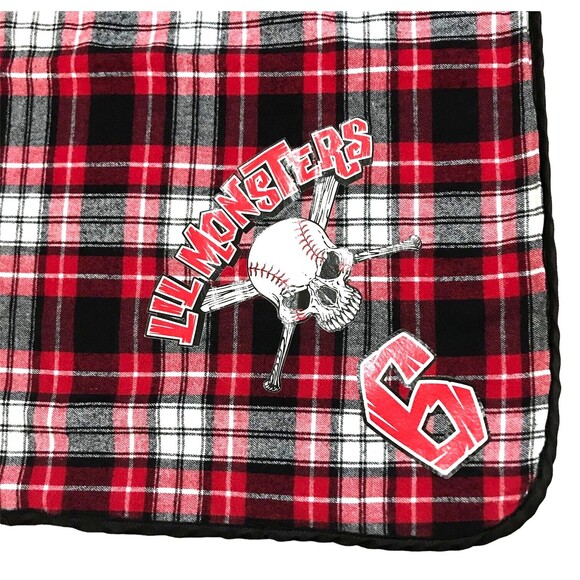 Skull Baseball Bats Childs Kids Throw Blanket Lil Monsters Tartan Plaid - Picture 1 of 6